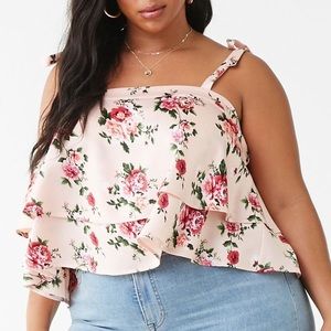 Forever 21 + Pink Satin Floral Tiered Top
